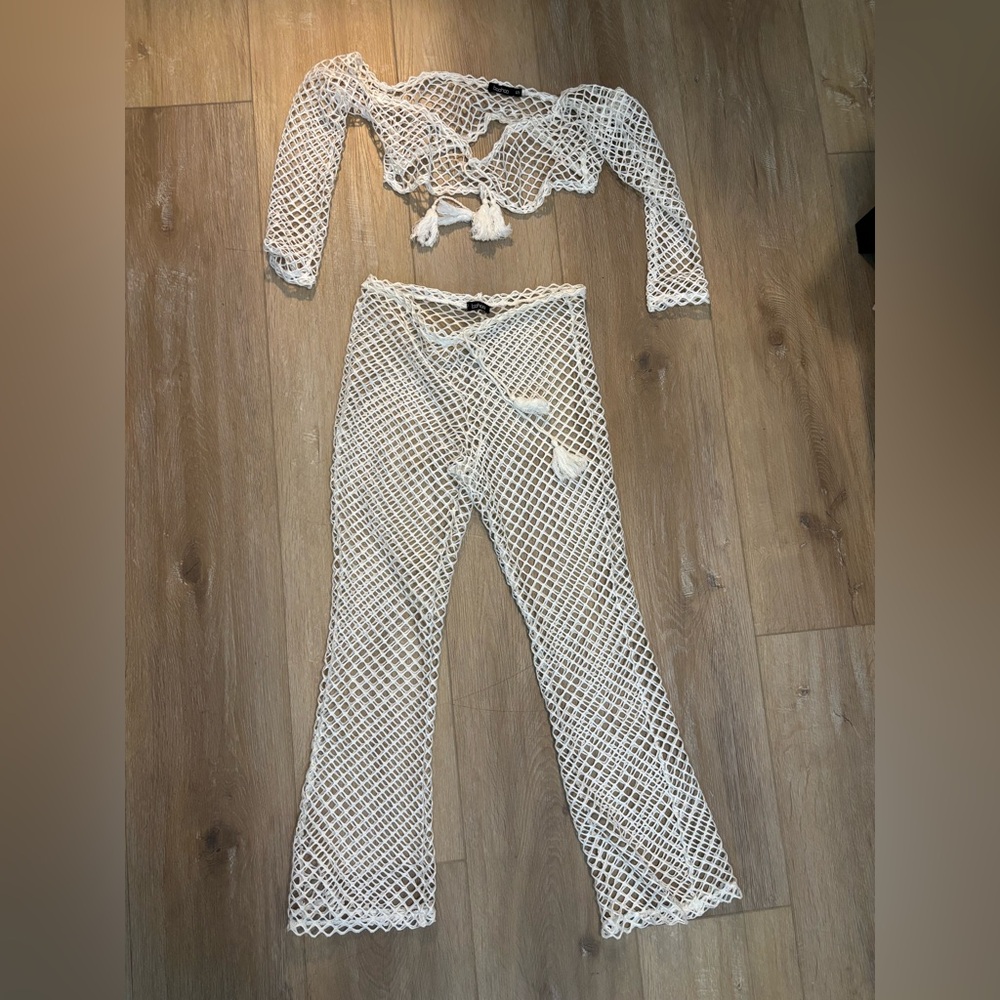 White Crochet Pants & Top Swim Coverup Set